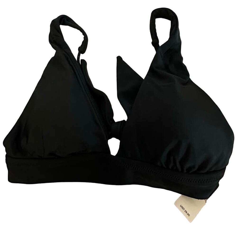 Aerie Womens Size Medium Swim Bikini Top Black Plunge Front Tie Back NWT